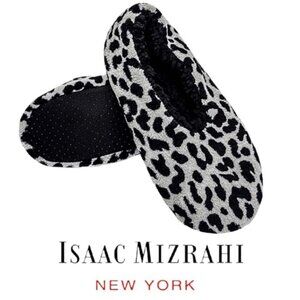 ISAAC MIZRAHI Slippers Plush Animal Print Sherpa Lined Women’s Large Grey Black
